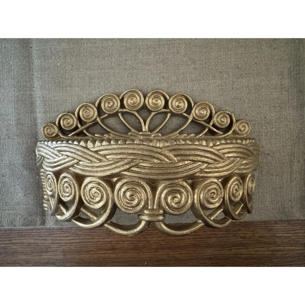 Vintage Half Round Ornate Plastic Shelf By Burwood Small 70's Faux Rattan MCM